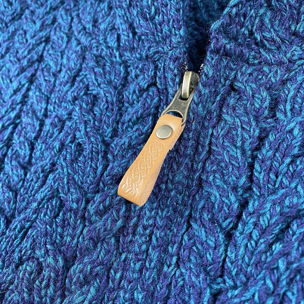Kent Wang Hoodie Sweater Mens L Blue Merino‎ Wool Cable Knit Speckled Full Zip - Picture 4 of 10